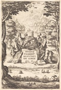 Frontispice voor de Heilige Cosmologia (Titel met astrologen) door Jacques Callot