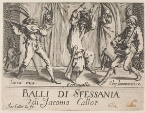 Frontispice, uit Balli di Sfessania door Jacques Callot