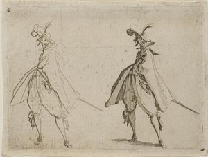 Heer in een grote cape, van voren gezien, uit De caprices door Jacques Callot
