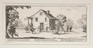 De plundering, plaat 4 uit de serie De grote ellende van de oorlog door Jacques Callot