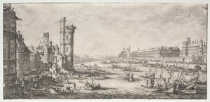 Les deux grandes vues de Paris: Vue du Louvre, 1628-1630 door Jacques Callot