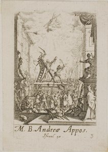 Martelaarschap van Sint-Andreas, plaat drie uit De Martelaars van de Apostelen door Jacques Callot
