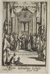 Maria trouwt met Jozef, uit Het leven van de Maagd door Jacques Callot