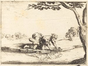 Narcissus kijkt in het water door Jacques Callot