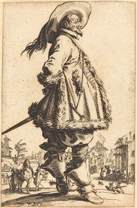 Edelman met Mantel Afgewerkt met Bont, Zijn Handen Achter Zijn Rug Houdend door Jacques Callot