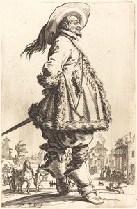 Edelman met bont afgezette mantel, handen achter zijn rug door Jacques Callot