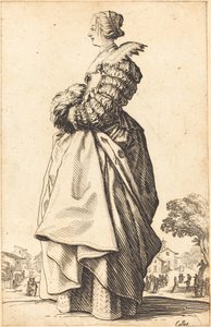 Adellijke vrouw in profiel met haar handen in een mof door Jacques Callot