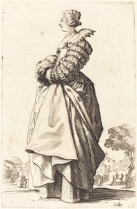 Adellijke Vrouw in Profiel met haar Handen in een Muff door Jacques Callot