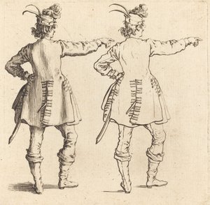 Officier met Veren in de Hoed, van Achteren Gezien door Jacques Callot