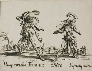 Pasquariello Truonno - Meo Squaquara, plaat 20 van Balli di Sfessania door Jacques Callot