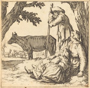 Boerenpaar met koe door Jacques Callot
