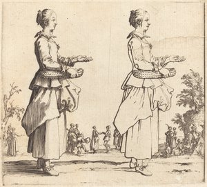 Boerin met mand, in profiel, naar rechts gericht door Jacques Callot