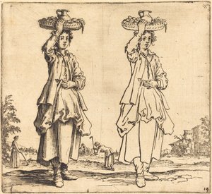 Boerin met mand op hoofd, vooraanzicht door Jacques Callot