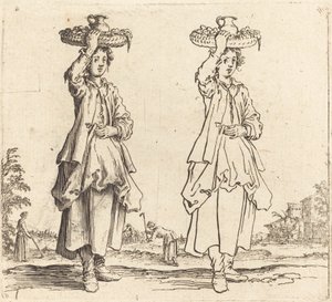 Boerin met Mand op Hoofd, Vooraanzicht, 1617 en 1621 door Jacques Callot