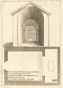 Plattegrond en elevatie van de kerk bij het huis van Kajafas