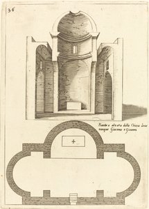 Plattegrond en aanzicht van de kerk van Sint Jacobus en Johannes door Jacques Callot