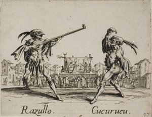 Razullo - Cucurucu, plaat 19 van Balli di Sfessania door Jacques Callot