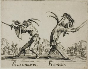 Scaramuccia - Fricasso, plaat 11 van Balli di Sfessania door Jacques Callot