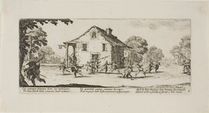 Scène van plundering, plaat vier uit De ellende van de oorlog door Jacques Callot