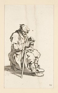 Zittende bedelaar, etend, uit De bedelaars door Jacques Callot