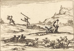 Herders verdedigen hun kuddes door Jacques Callot