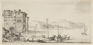 Schepen die worden geladen, uit de serie Diverse Vedute Designate in Fiorenza (Diverse landschappen ontworpen in Florence) door Jacques Callot