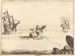 Sirene tussen Twee Schepen door Jacques Callot
