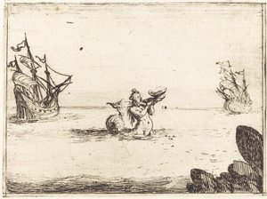 Sirene tussen Twee Schepen door Jacques Callot