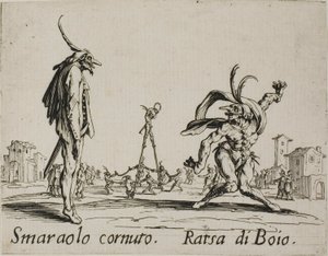 Smaraolo cornuto - Ratsa di Boio, plaat 4 uit Balli di Sfessania door Jacques Callot