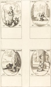 St. Margaretha van Antiochië, St. Praxedes, St. Maria Magdalena, St. Brigitta van Zweden door Jacques Callot