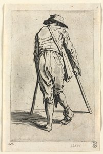 De bedelaars: Bedelaar op krukken, met een hoed door Jacques Callot