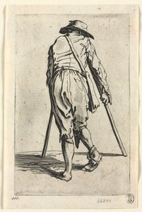 De bedelaars: Bedelaar op krukken, met een hoed, c. 1623 door Jacques Callot