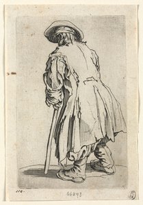 De bedelaars: Oude bedelaar op een enkele kruk door Jacques Callot