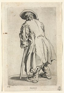 De bedelaars: Oude bedelaar op één enkele kruk, ca. 1623 door Jacques Callot