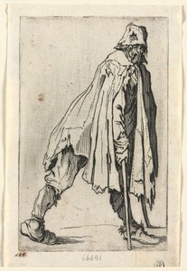 De bedelaars: De bedelaar op krukken, met een pet, ca. 1623 door Jacques Callot