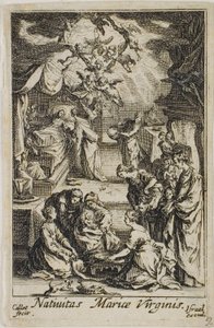 De geboorte van de Maagd Maria, uit Het leven van de Maagd door Jacques Callot