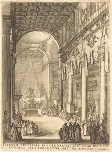De Catafalk van Keizer Mathias door Jacques Callot