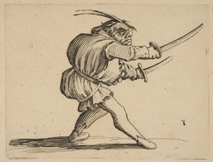 De duellist met twee sabels, uit Varie Figure Gobbi, ca. 1616-22 door Jacques Callot