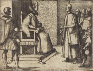 De gezant van Toscane bedankt de koningin [verso], 1612 door Jacques Callot