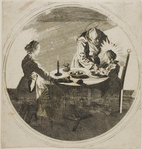 De Heilige Familie aan tafel door Jacques Callot