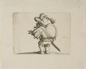 De Man met de Grote Buik Versierd met een Rij Knopen, uit Varie Figure Gobbi door Jacques Callot