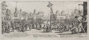 De Grote Ellende van de Oorlog: De Strappado door Jacques Callot