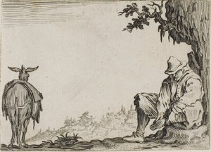 De Boer die zijn Schoenen Uittrekt, uit De Caprices door Jacques Callot