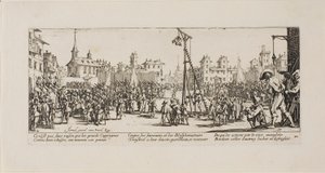 De Strappado, plaat tien uit De Ellende van de Oorlog door Jacques Callot