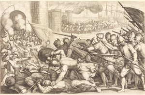 De Troepen Forceren de Poort van een Stad door Jacques Callot