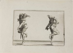 De twee pantalons die hun rug toekeren, uit De Caprices door Jacques Callot