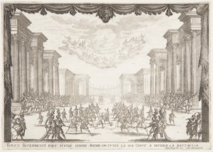 Derde intermezzo, de strijd wordt gestopt door de komst van de liefde met haar gevolg door Jacques Callot