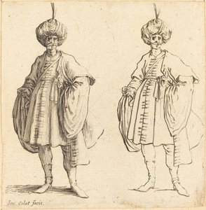 Twee Turken gekleed in tulbanden met een pluim door Jacques Callot