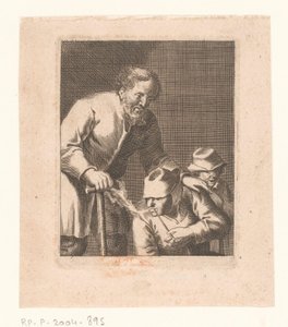 Figuur met pijp zittend tussen man en kind