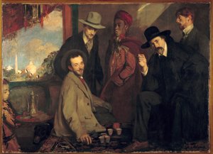 Andre Gide en zijn vrienden in het café Maure van de Wereldtentoonstelling van 1900 door Jacques Emile Blanche